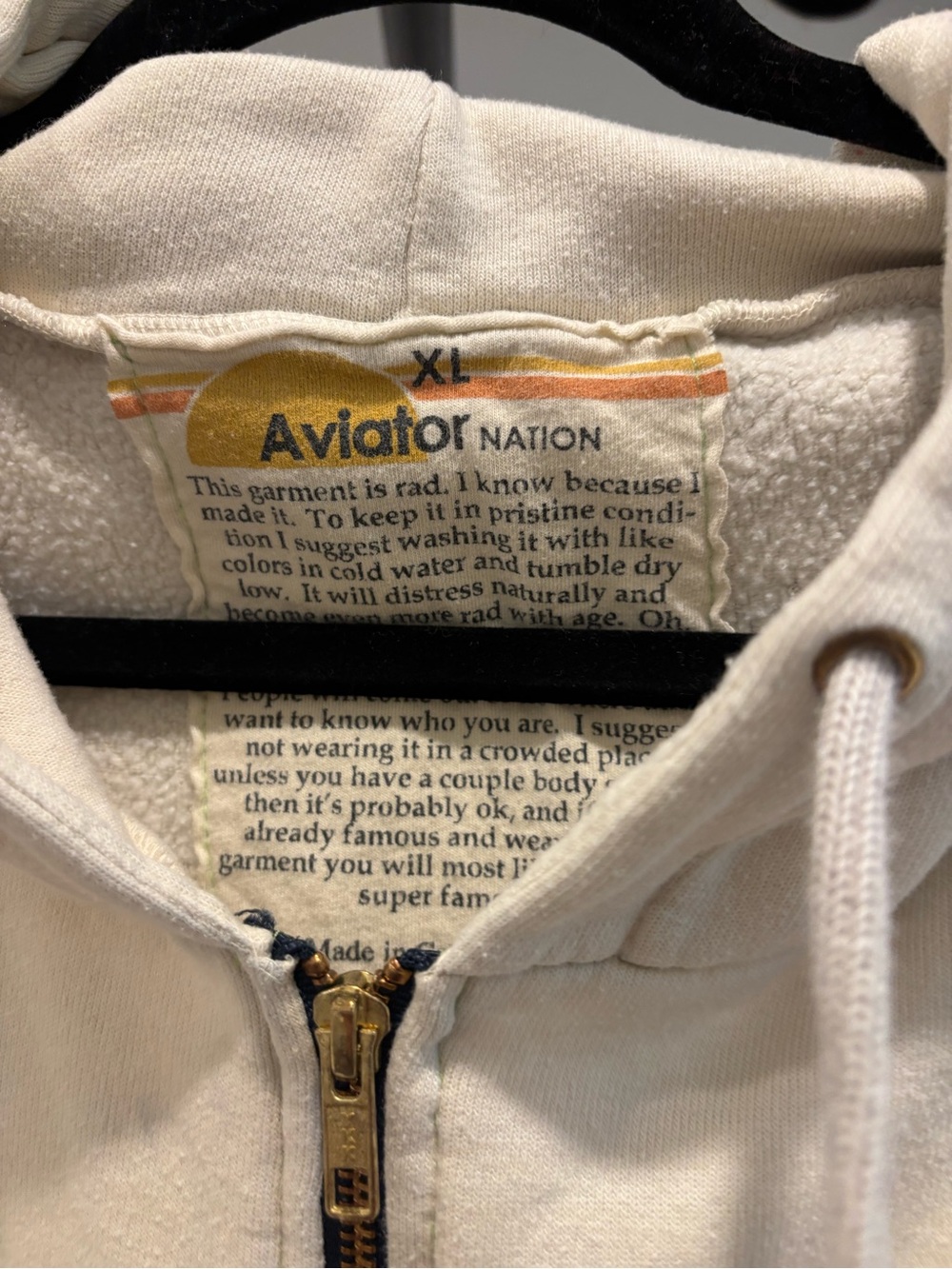 Aviator Nation Cream Zip Hoodie with Red Logo - Picture 3 of 7